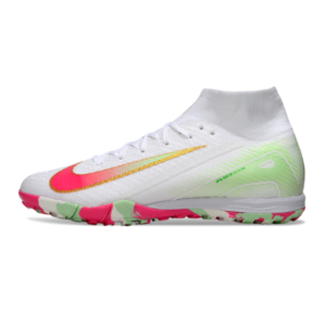 Nike Zoom Mercurial Superfly 10 Elite Kids White Pink and Green Turf TF Football Boot